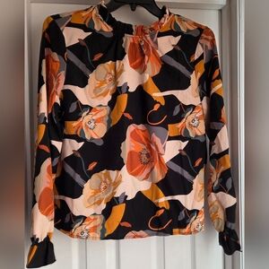 Amazon Women's Floral Blouse in Black and Orange